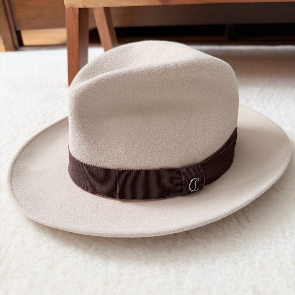 Christian Louboutin Cream Fedora with Red Interior